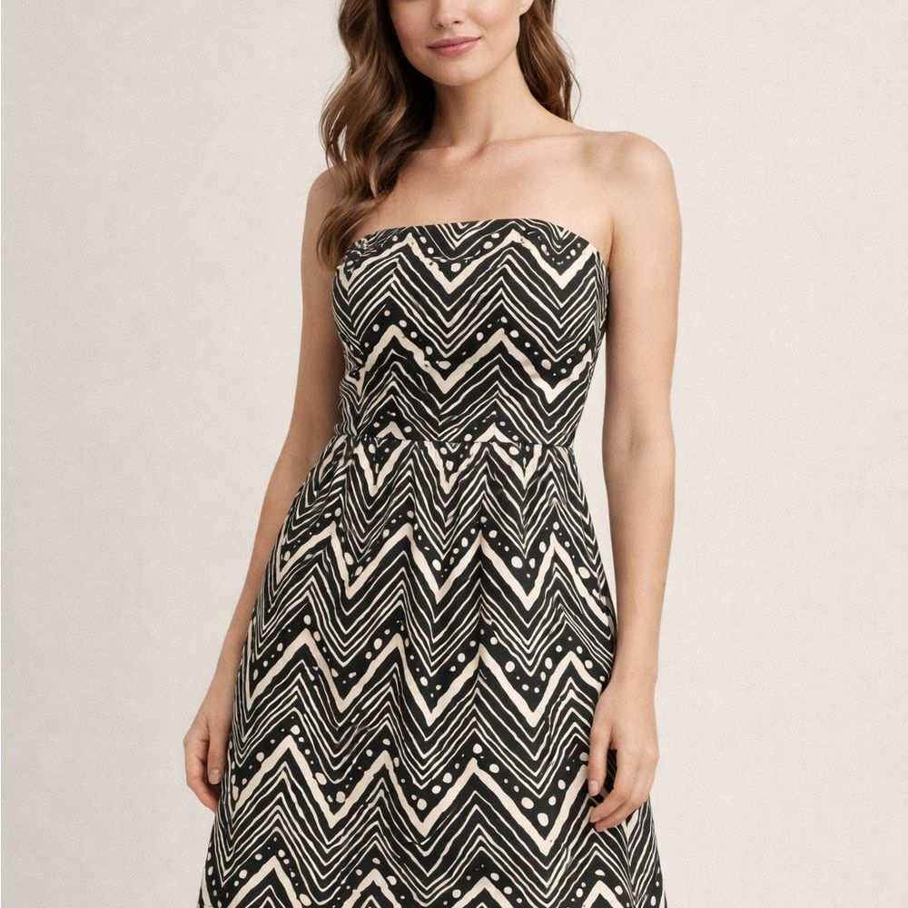 The Limited Strapless Black Cream Zigzag Chevron Dress Women Size 0